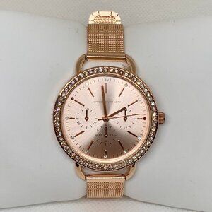 Adrienne Vittadini watch women rose gold tone crystals 37mm mesh band running